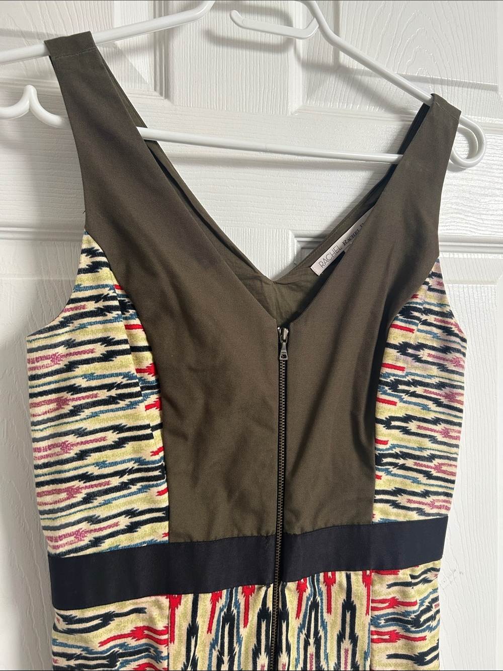 RACHEL Rachel Roy Olive and Multi-Print V-Neck Midi Dress